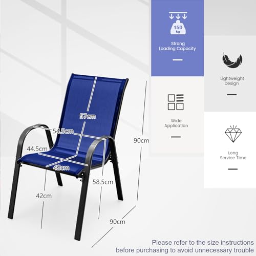 Image of Giantex Patio Chairs Set of 4, Stackable Outdoor Dining Chairs with Breathable & Quick-Dry Fabric & Armrests for All Weather, Lawn, Backyard, Poolside,Porch, Deck, 330 LBS Capacity (Blue)