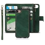 Jaorty Wallet Case Compatible with iPhone 7/8/iPhone SE 2nd 2020,iPhone 6/6s Case [6 Card Slots] [Wrist Strap] [Stand Feature] Detachable 2 in 1 Magnetic Zipper Leather Slim Cover Case,4.7' Green