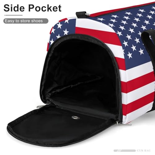 America Usa Flag Travel Duffle for Men Women with Wet Pocket and Shoe Compartment 7