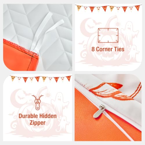 Image of Lekesky Halloween Orange Duvet Cover Queen Size, Pumpkin | Zipper Closure, 8 Interior Ties, Ultra Soft Microfiber Breathable, Machine Washable, 90 inch X 90 inch,with 2 Pillowceses 20 inch X 26 inch