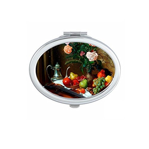 Miroir de poche peinture à l'huile avec illustration de vase fleur et violon