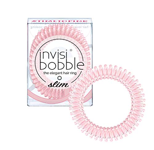 invisibobble SLIM Traceless Spiral Hair Ties - Pack of 3 - Strong Elastic Grip Coil Hair Accessories for Women - No Kink, Non Soaking - Gentle for Girls Teens and Thick Hair - Time to Pink