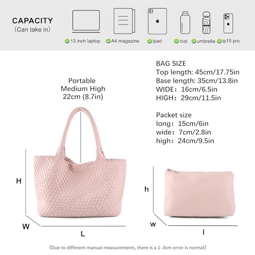 Image of Woven Tote Bag Womens Purse Vegan Leather Shoulder Handbags Fashion Summer Beach Tote Bags Large Travel Totes