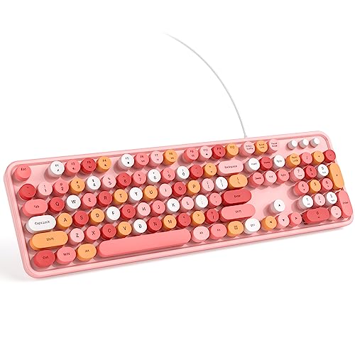 Teclados De Computadora, Personal Computer KNOWSQT - Teclado para computadora con cable, color rosa, colorido, redondo, teclas, máquina de escribir, teclados para Windows, Laptop, PC, computadora, Mac