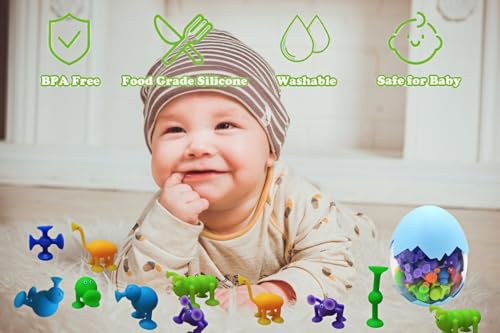 38-Piece Suction Bath Toys – Silicone Mold-Free Sensory Toys with Storage Box & Eggshell, for Kids Ages 3-6