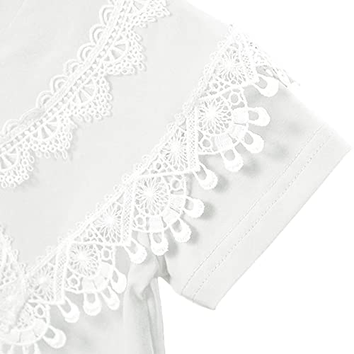 Image of Toddler Girl Lace Embroidery Blouse Short Sleeve Cotton Doll Collar Tops School Uniform Shirt