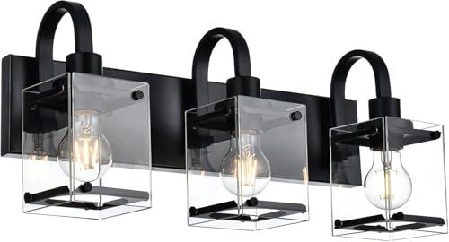Image of Black Bathroom Light Fixtures Over Mirror 3-Light Wall Sconces Lights, Industrial Vanity Light Farmhouse Lighting Fixtures Bathroom Above Mirror,Modern Wall Light fixtures
