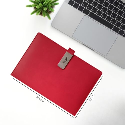Image of Giftana Personalized Diary with Name, Customized Leather Diary with Magnetic Overlap Lock,192 Pages, Personalised A5 Notebook Diary for Writing, Office Use, New Year Corporate Gifts for Employee (Red)
