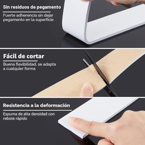 Miniatura 4 de Benecreat Tira De Espuma Autoadhesiva 5m, Cinta Aislante De Espuma De 40x4mm, Burlete Autoadhesivo De Alta Densidad Para Ventana, Puerta Del Coche, Turco, Aire Acondicionado, Blanco