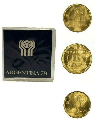 1978 Argentina World Cup Commemorative Coin Set – 20, 50 & 100 Pesos UNC Coins in Original Blue Mini Album – Historic Soccer Collectible