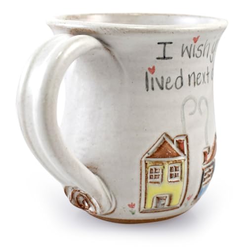 Taza de cerámica artesanal de 14 oz blanca miniatura 2