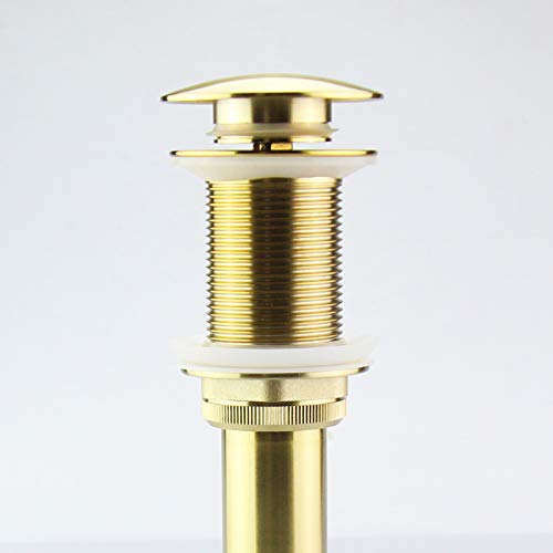 Bathroom Sink Pop Up Drain Assembly Without Overflow Fits 1.57 to 2.36 Inch Sink Openings with 1-1/4 Inch Tailpiece Large Cap Solid Brass Drain Stopper (Brushed Gold) - image 3