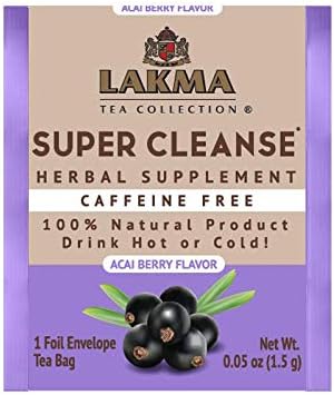 HYLEYS Lakma Super Cleanse Tea with Acai Berry, 25 Individually Wrapped Herbal Tea Bags - 100% Natural Caffeine Free Herbal Tea