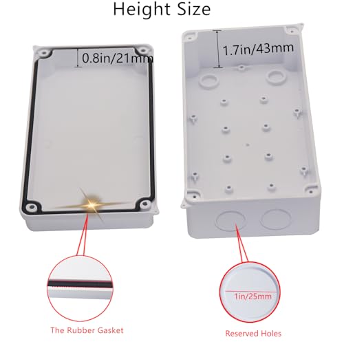 Junction Box, Reserved Holes Electrical Boxes Waterproof IP65 ABS Plastic Electrical Power Cord Enclosure Project Box White 7.9 x 5.9 x 2.8 inch(200x100x70mm)