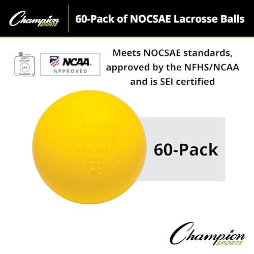 Champion Sports Lacrosse Balls: Official Size Sporting Goods Equipment for Professional, College & Grade School Games, Practices & Recreation - NCAA, NFHS and SEI Certified - 60-Pack - Yellow by Champion Sports - Image 2