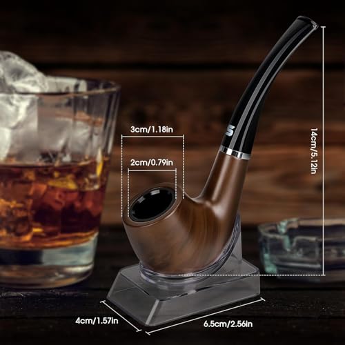 Image of Sanda Classic Tobacco Smoking Pipe, Resin Brown Wood Design with Black Stem, Traditional Curved Bowl Shape Cigar Pipe, Perfect Beginner Pipe, Gift Set