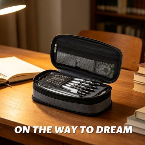 EASTHILL Big Capacity Pencil Pen Case Office College School Large Storage High Capacity Bag Pouch Holder Box Organizer (Deep Gray) - View 8