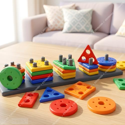 Image of Kids Mandi Geometric Shape Sorter - Montessori Learning Toy for Toddlers - Color Recognition & Stacking Blocks for Fine Motor Skills - Educational STEM Toy for 1, 2, and 3 Year Old Boys & Girls