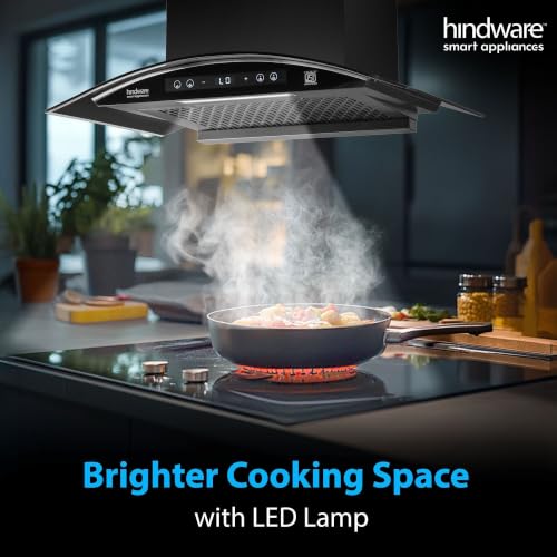 Image of Hindware Smart Appliances Sancia BLDC 75cm Kitchen Chimney | 1400 CMH | Filterless | Autoclean | Curved Glass | Motion Sensor, Touch Control | 12 Yrs Warranty on Motor, 3 Yrs on Product by Brand