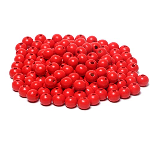 300 Red Wood Beads 12mm for Beading Crafts Round Ball Wooden Loose Beads Bulk for Bead Crafts Making (3mm Hole)