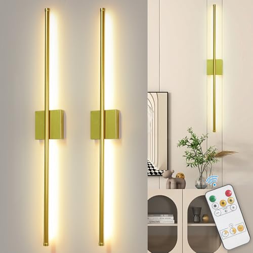 Image of Depuley Battery Operated Wall Sconce: Set of 2 Wireless Wall Lights with Remote for Bedroom - Rechargeable 15 Colors Gold Wall Lamp for Living Room Hallway Home Decor