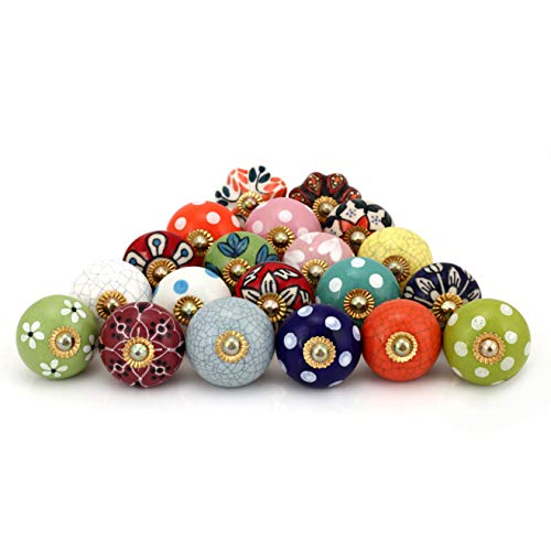 Image of ROCOCO Kitchen Cabinets Knobs Set of 20 - Decorative Assorted Ceramic Door Knob for Home Interior Decor - Multicolor
