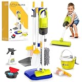PUPU PIG Toddler Toys Cleaning Set, Kids Cleaning Toy Set, Pretend Play Home Cleaning Playset - Incl.Electric Toy Vacuum, Broom and Dustpan Set, Mop,Duster and More,Cleaning Tools Toys for Boys Girls