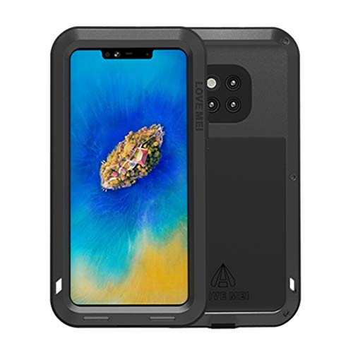 LOVE MEI Coque pour Huawei Mate 20 Pro Cover, Hybrid Coque Heavy Duty Housse imperméable en étanche Antichoc Anti-poussière Etui Métal Aluminium Coque pour Huawei Mate 20 Pro (Mate 20 Pro, Noir)