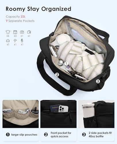Gym Bag for Women, Travel Duffle Bags with Wet Pocket, Lightweight Carry on Bag Overnight Weekender Duffel Bag, Water Resistant (Black)3