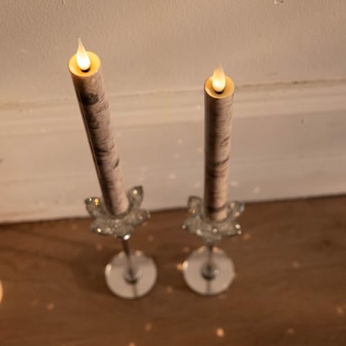 Image of Rechargeable Flameless Tealights Candle with Remote Timer, 3D Moving Flame Real Wax Candles (Includes Remote Control, Charging Base, and USB Cable) (Rech-2Taper-Birch bark, 9in)