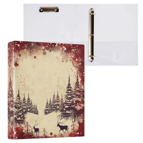 Image of 3 Ring Binder Retro Christmas Tree 1.5 inch Binders Three Ring Binders with Clipboard Fit 8.5'' x 11'' Paper 3 Interior PVC Clear Pockets for Office Supplies