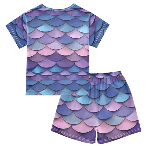 ALAZA Mermaid Fish Scales Blue Pajamas Short Sleeve 2 Piece Sleepwear Top and Bottom Pajama Set Unisex2