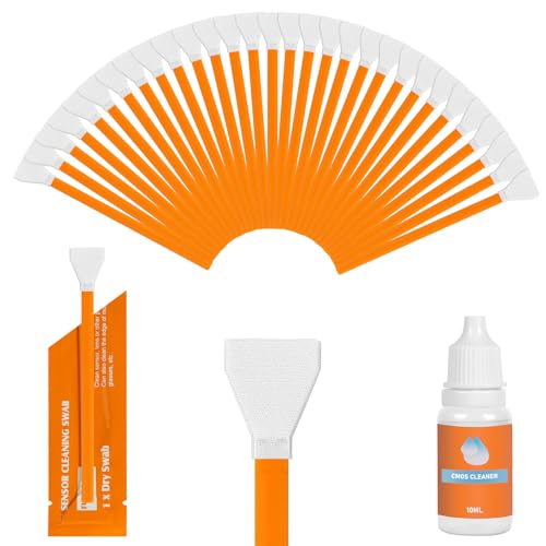 AYESY Kit de Limpieza Sensor Full Frame con 30 Piezas Hisopos de Limpieza de Sensor de Fotograma Complet 24mm+10ml Kit de Limpieza para Cámaras Líquidos de Limpieza para Objetivo Filtros DSLR Móvil B