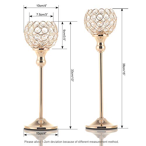 Vincigant Gold Crystal Candle Holders Set Of 2,Pillar Candlesticks For Table Centerpieces, Christmas Home Decor Wedding Party Housewarming Gift #TOP5