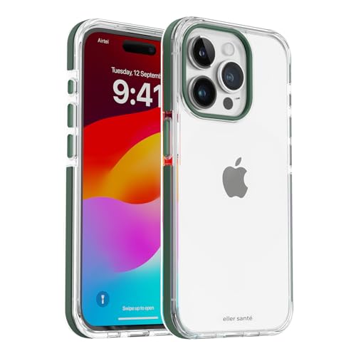 Image of eller sante Apex Series Back Cover Case for iPhone 15 Pro Metal Frame Camera Bump Scratch Resistant Slim Thin Military-Grade Protection - Green