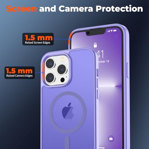 zapica Magnetic for iPhone 13 Pro Max Case, [Compatible with MagSafe] [10 FT Military Grade Drop Protection] Slim Translucent Matte Shockproof Anti-Scratch Phone Case, Light Purple