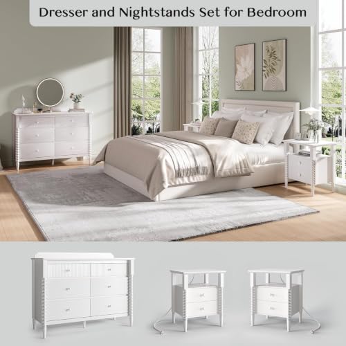 Image of JOINICE White Nightstand and Dresser Sets for Bedroom, Jenny Lind Spindle