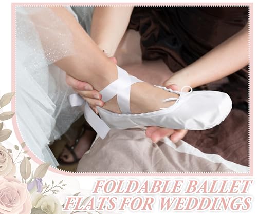 Image of Cuffbow 12 Pairs Wedding Satin Slippers Bulk Foldable Ballet Flats Portable Dancing Shoes Bridal Favor for Guests Bridesmaids White