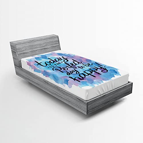 Ambesonne Wording 2 Pack Fitted Sheet, Paint Brush Happy, Bed Cover All-Round Elastic Deep Pockets 2 Pieces, Package Contains 2 Twin Size Fitted Sheets, Dried Rose Blue Black