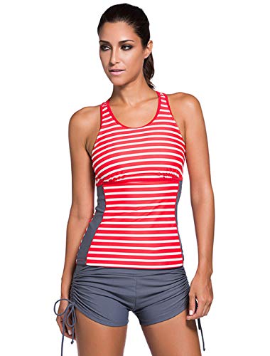 LANBAOSI Women's Detachable Padded Two Piece Swimsuits Training Sports Bathing Suit Red