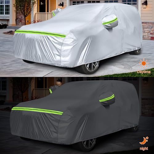 Image of Waterproof Car Covers Replace for 2020-2024 Kia Telluride, 6 Layers Silver All Weather Car Cover with Zipper Door & Windproof Bands for Snow Rain Dust Protection