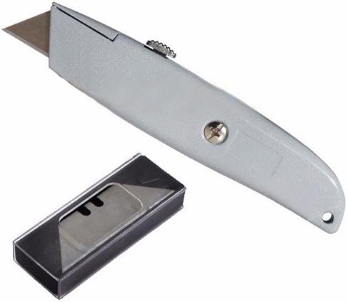 Wideskall® Heavy Duty Box Cutter Retractable Blade Metal Utility Knife with 10 Razor Blades