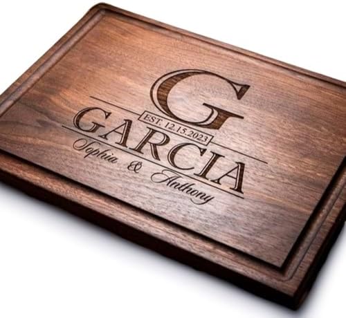 Personalized Cutting Board, Custom Wedding, Anniversary or Housewarming Gift Idea, Wood Engraved Charcuterie, for Couples, Family and Clients Classic Initial Design 015