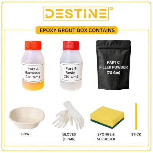 Image of DESTINE Epoxy Grout for Tiles (110 Colours)(100 g), Waterproof Joint Filler, Crack Filler, Tiles Gap Filler, Stain Free, Acid & Chemical Resistance Epoxy Grout (Light Grey [Gold Glitter])