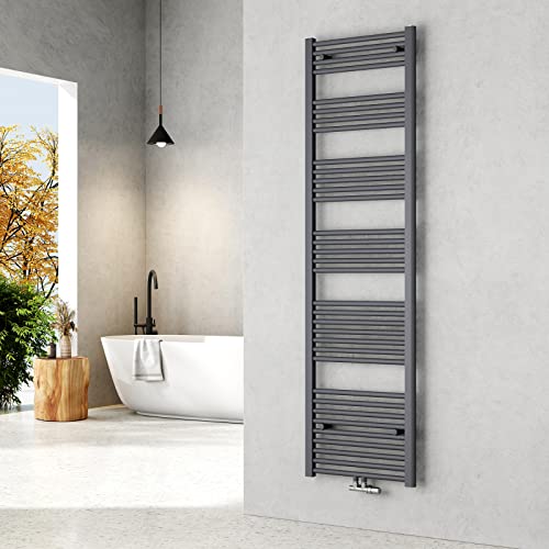 EMKE Radiador de Baño 180 x 50 cm, Toallero de Agua Caliente con Conexión Central, Calienta Toallas de Pared, Antracita, 739W,Toallero Baño,Instalación Sencilla