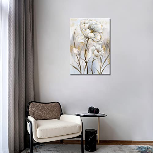 Novup White Flower Wall Art Blooming Floral With Gold Foil Canvas Print Wall Art The Picture For Living Room Bedroom Contemporary Wall Painting Decoration Modern Abstract Artwork #TOP4