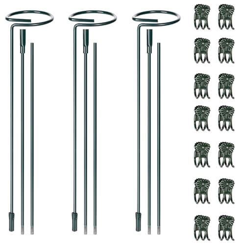 Mwellewm 3 Sets Plant Stakes 12/25/36 Inch Adjustable Plant Support Stakes Tall for Indoor Outdoor Plant Holder Stick Steel Garden Stem Pole Amaryllis Stakes with 15 Clip for Tomato Orchid Lily Flower