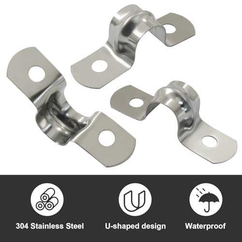 Image of M10 3 /8 inch 304 Stainless Steel Rigid Pipe Strap, 30PCS | Heavy Duty U Bracket, Two Hole Cable Clamps, Secure Pipe, Tube & Wire Installation, Corrosion Resistant