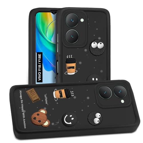 Image of AESTMO Back Case Cover for Vivo Y18 / Y18E Cover | Cute Fun Cartoon 3D Ball | Coffee Silicone Case | Full Body Protection | Camera Protection Back Cover for Vivo Y18 / Y18E (Black)