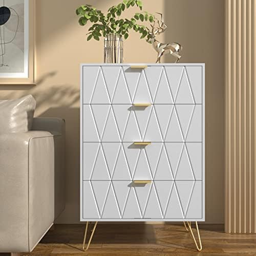 Anbuy 4 Drawer Dresser, Drawer Chest, Tall Storage Dresser Cabinet Organizer Unit with Metal Legs for Bedroom, Living Room, Closet (White/4 Drawer)